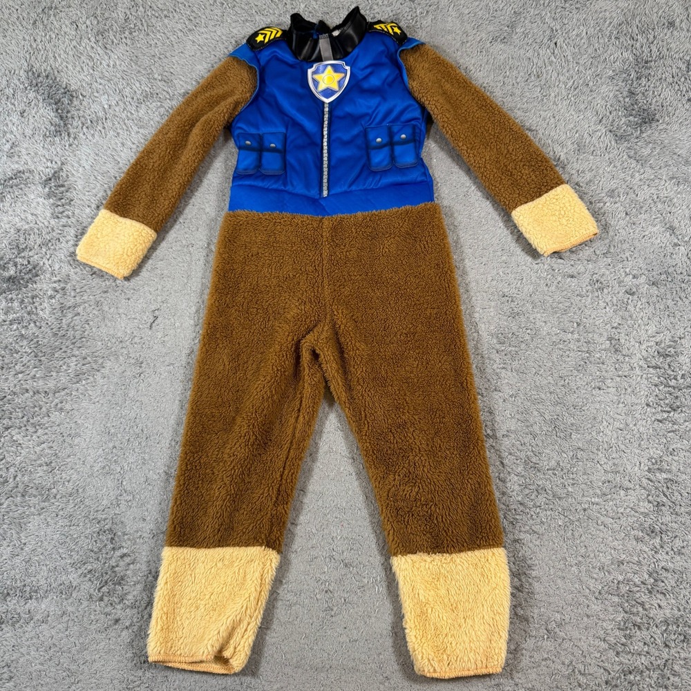 Paw Patrol Boys Chase Costume Jumpsuit Size 3T 4T Blue Brown Sherpa Fleece
